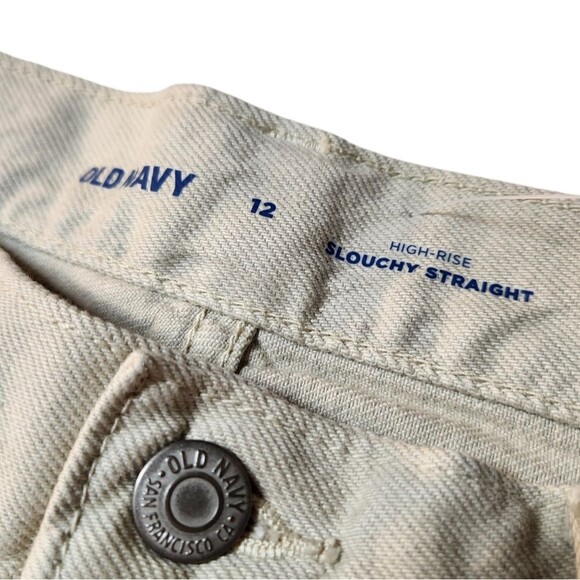 Old Navy High Waisted Slouchy Straight Cropped Jeans Pants Sand Khaki Tan 12 New - Picture 10 of 12